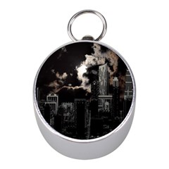 City Night Moon Skyline Skyscraper Mini Silver Compasses by Wegoenart