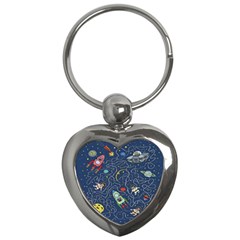 Cat Cosmos Cosmonaut Rocket Key Chain (heart) by Wegoenart