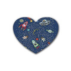 Cat Cosmos Cosmonaut Rocket Heart Coaster (4 Pack)  by Wegoenart