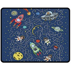 Cat Cosmos Cosmonaut Rocket Double Sided Fleece Blanket (medium)  by Wegoenart