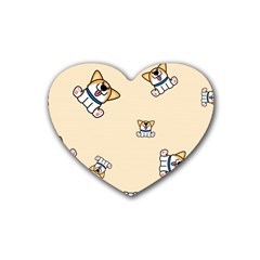 Cute Welsh Corgi Puppy Sitting Seamless Pattern Heart Coaster (4 Pack)  by Nexatart