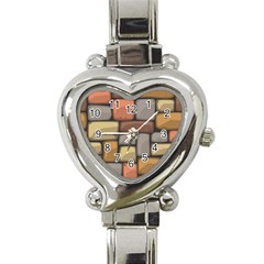 Colorful Brick Wall Texture Heart Italian Charm Watch by Nexatart