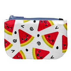 Cute Smiling Watermelon Seamless Pattern White Background Large Coin Purse by Nexatart
