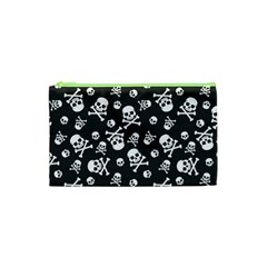 Skull Crossbones Seamless Pattern Holiday Halloween Wallpaper Wrapping Packing Backdrop Cosmetic Bag (XS)