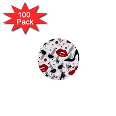 Red Lips Black Heels Pattern 1  Mini Buttons (100 Pack)  by Nexatart