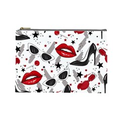 Red Lips Black Heels Pattern Cosmetic Bag (large) by Nexatart