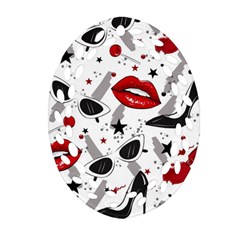 Red Lips Black Heels Pattern Oval Filigree Ornament (two Sides) by Nexatart