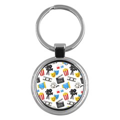 Cinema Icons Pattern Seamless Signs Symbols Collection Icon Key Chain (Round)