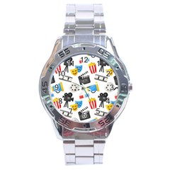 Cinema Icons Pattern Seamless Signs Symbols Collection Icon Stainless Steel Analogue Watch