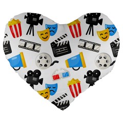 Cinema Icons Pattern Seamless Signs Symbols Collection Icon Large 19  Premium Heart Shape Cushions