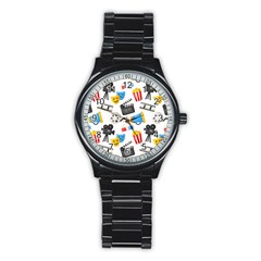 Cinema Icons Pattern Seamless Signs Symbols Collection Icon Stainless Steel Round Watch