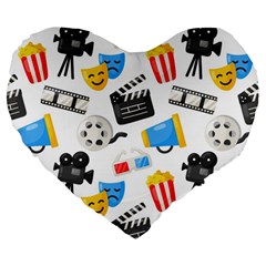 Cinema Icons Pattern Seamless Signs Symbols Collection Icon Large 19  Premium Flano Heart Shape Cushions