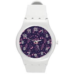 Various Cute Girly Stuff Seamless Pattern Round Plastic Sport Watch (m) by Nexatart