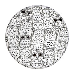 Circle Shape Pattern With Cute Owls Coloring Book Ornament (round Filigree)