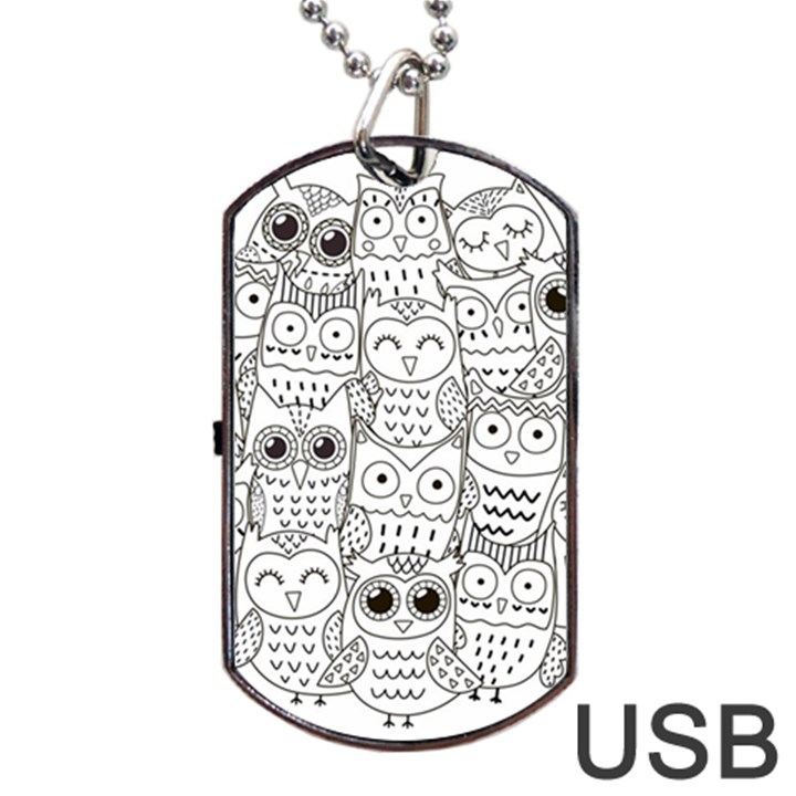 Circle Shape Pattern With Cute Owls Coloring Book Dog Tag USB Flash (Two Sides)