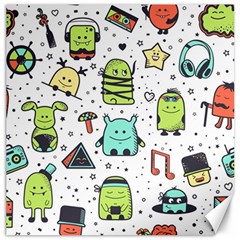 Seamless Pattern With Funny Monsters Cartoon Hand Drawn Characters Colorful Unusual Creatures Canvas 16  X 16 