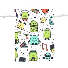 Seamless Pattern With Funny Monsters Cartoon Hand Drawn Characters Colorful Unusual Creatures  Lightweight Drawstring Pouch (xl)