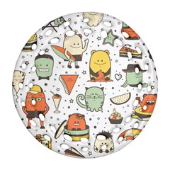 Funny Seamless Pattern With Cartoon Monsters Personage Colorful Hand Drawn Characters Unusual Creatu Ornament (round Filigree)