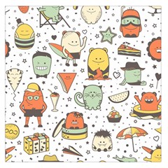 Funny Seamless Pattern With Cartoon Monsters Personage Colorful Hand Drawn Characters Unusual Creatu Large Satin Scarf (square) by Nexatart