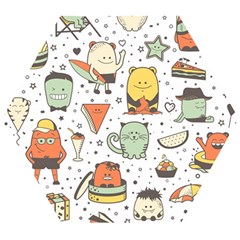 Funny Seamless Pattern With Cartoon Monsters Personage Colorful Hand Drawn Characters Unusual Creatu Wooden Puzzle Hexagon