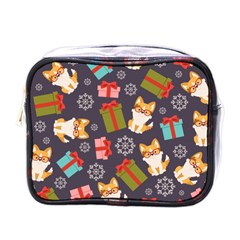 Welsh Corgi Dog With Gift Boxes Seamless Pattern Wallpaper Mini Toiletries Bag (one Side) by Nexatart