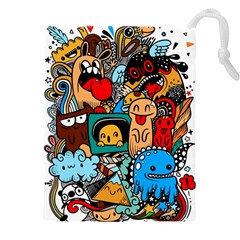 Abstract Grunge Urban Pattern With Monster Character Super Drawing Graffiti Style Drawstring Pouch (4xl) by Nexatart