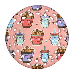 Cute Kawaii Food Seamless Pattern Ornament (round Filigree)