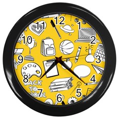 Pattern With Basketball Apple Paint Back School Illustration Wall Clock (black) by Nexatart