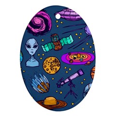 Space Sketch Set Colored Oval Ornament (two Sides) by Nexatart