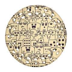 Seamless Pattern With Cute Monster Doodle Ornament (round Filigree)
