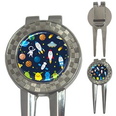 Big Set Cute Astronauts Space Planets Stars Aliens Rockets Ufo Constellations Satellite Moon Rover V 3-in-1 Golf Divots by Nexatart