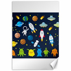 Big Set Cute Astronauts Space Planets Stars Aliens Rockets Ufo Constellations Satellite Moon Rover V Canvas 12  X 18  by Nexatart