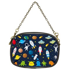 Big Set Cute Astronauts Space Planets Stars Aliens Rockets Ufo Constellations Satellite Moon Rover V Chain Purse (two Sides) by Nexatart