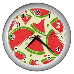 Cute Watermelon Seamless Pattern Wall Clock (silver)