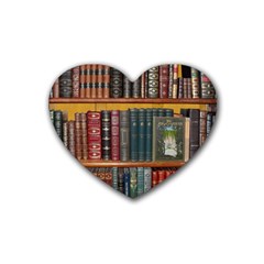 Books Library Bookshelf Bookshop Heart Coaster (4 Pack)  by Nexatart