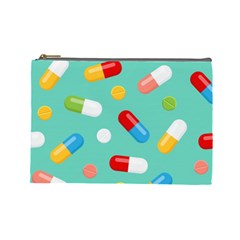 Pills Medicines Seamless Pattern Blue Background Cosmetic Bag (large) by Nexatart