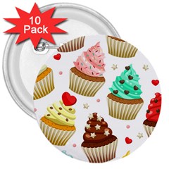 Seamless Pattern Yummy Colored Cupcakes 3  Buttons (10 Pack)  by Nexatart