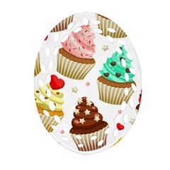 Seamless Pattern Yummy Colored Cupcakes Ornament (oval Filigree) by Nexatart