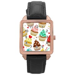 Seamless Pattern Yummy Colored Cupcakes Rose Gold Leather Watch  by Nexatart