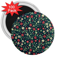 Flowering Branches Seamless Pattern 3  Magnets (100 Pack) by Nexatart