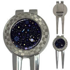 Starry Night  Space Constellations  Stars  Galaxy  Universe Graphic  Illustration 3-in-1 Golf Divots