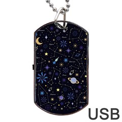 Starry Night  Space Constellations  Stars  Galaxy  Universe Graphic  Illustration Dog Tag Usb Flash (two Sides) by Nexatart