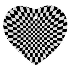 Illusion Checkerboard Black And White Pattern Ornament (Heart)