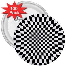 Illusion Checkerboard Black And White Pattern 3  Buttons (100 pack) 