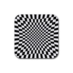 Illusion Checkerboard Black And White Pattern Rubber Coaster (Square) 