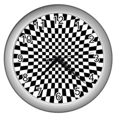 Illusion Checkerboard Black And White Pattern Wall Clock (Silver)