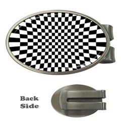 Illusion Checkerboard Black And White Pattern Money Clips (Oval) 