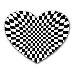 Illusion Checkerboard Black And White Pattern Heart Mousepads