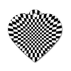 Illusion Checkerboard Black And White Pattern Dog Tag Heart (One Side)