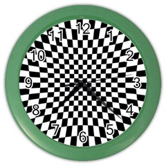 Illusion Checkerboard Black And White Pattern Color Wall Clock